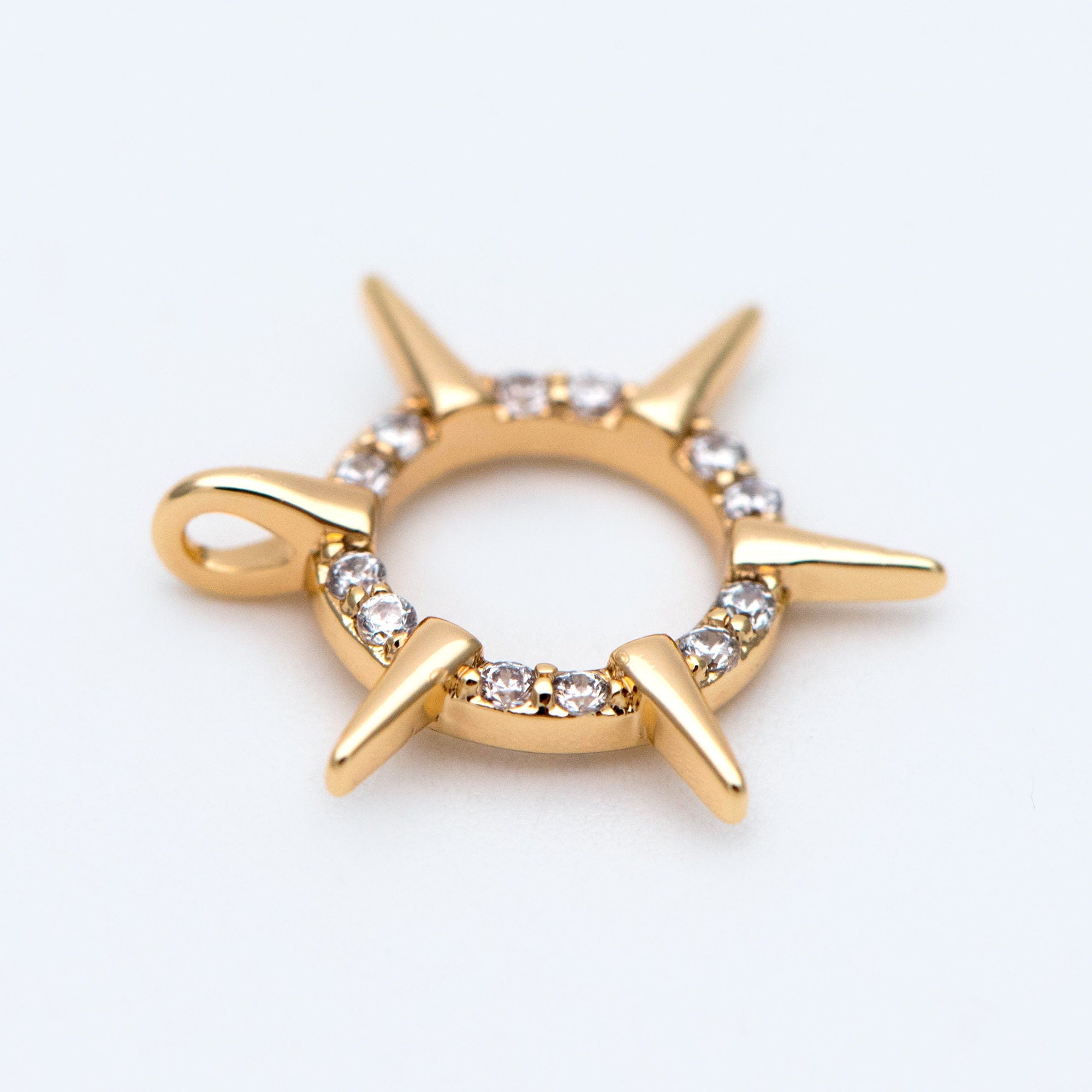 4pcs Gold CZ Spike Circle Charm 16x14mm, Real Gold plated Brass, Jewelry Supply (GB-1311-D)